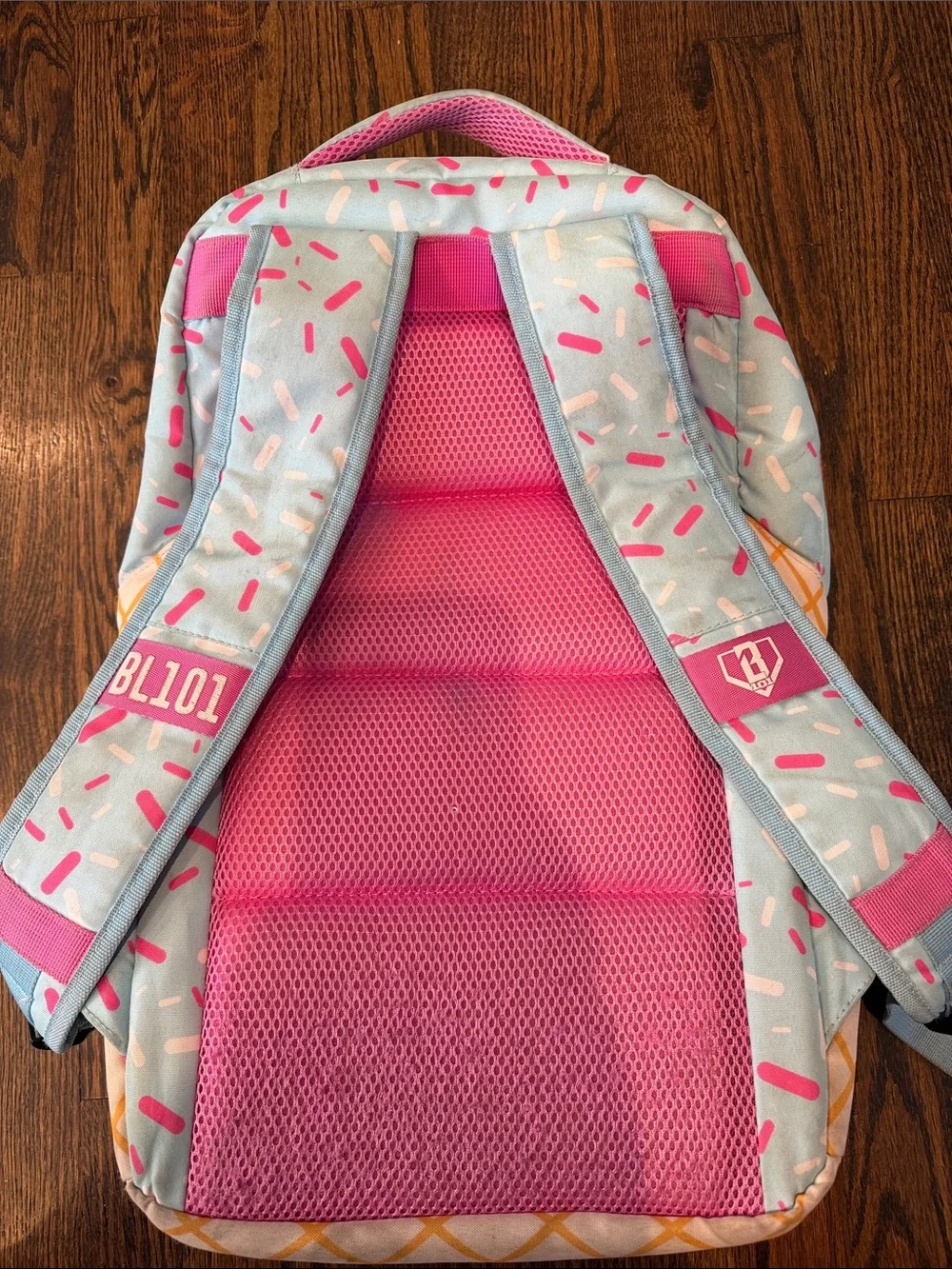 Kids baseball Lifestyle 101 Ice Cream Print Backpack - Light Blue Pink Sprinkles